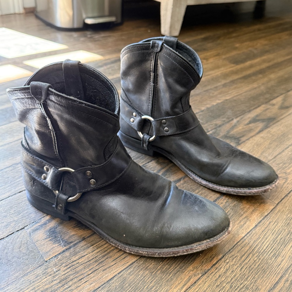 Frye Black Leather Ankle Booties